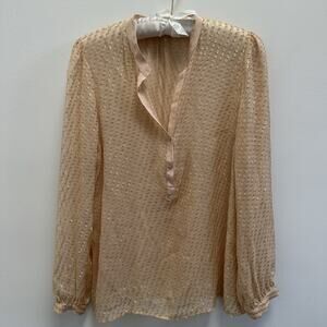 Zara‎ Gold Nude Blouse 3/4 Button Sheer Gold Flecks Medium